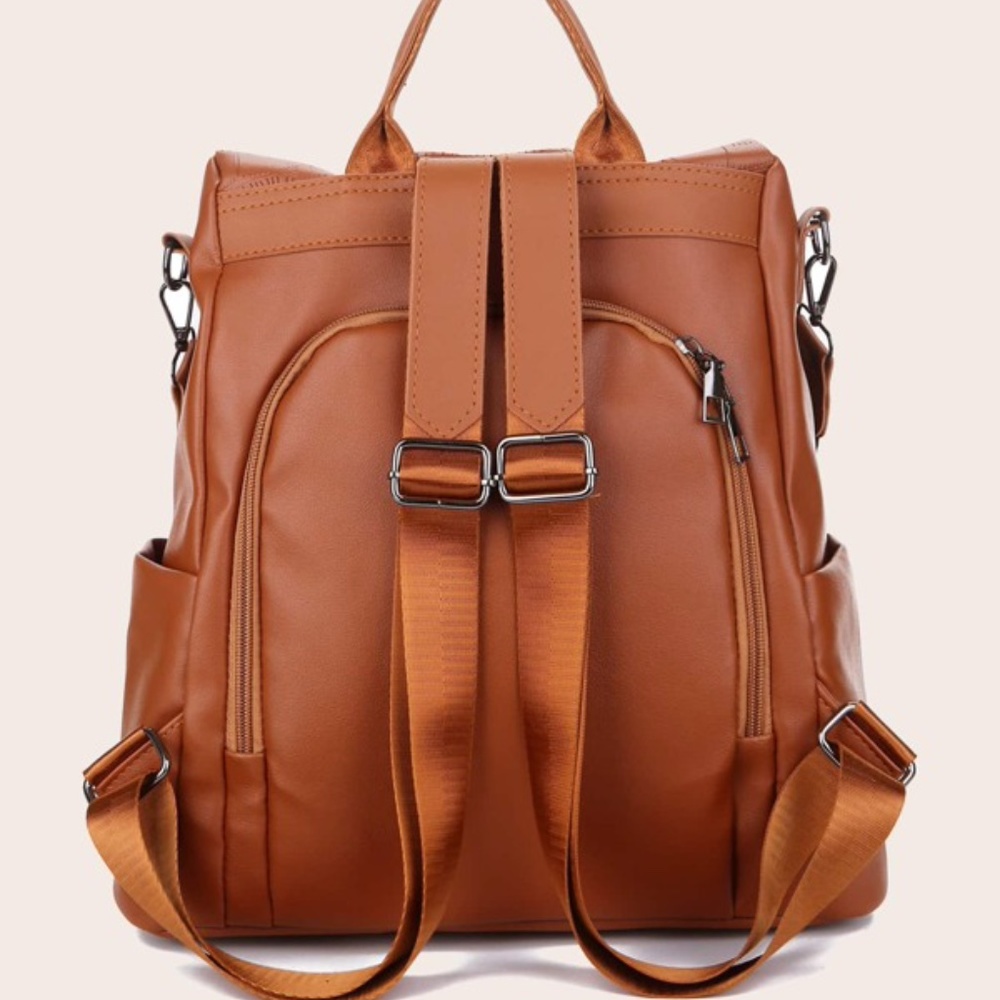 Classic Vegan Leather Zipper Mini Back Pack Minimalist - Picture 4 of 11